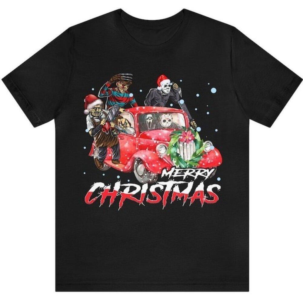 Horror Merry Christmas Gothic Festive Graphic Tee Funny Holiday Fan Gift Shirt